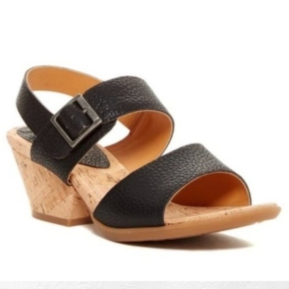 Kork-Ease Shoes - Kork-Ease Korks Laurelin Black Pebbled Leather Cork Block Heel Sandals Women 8 M